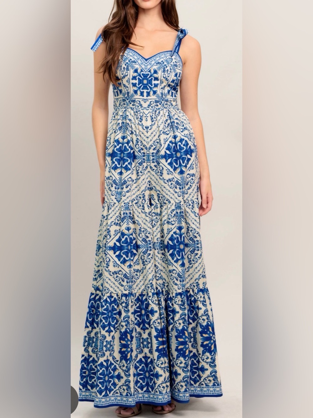 Flying Tomato Blue & White Tile-Print Maxi